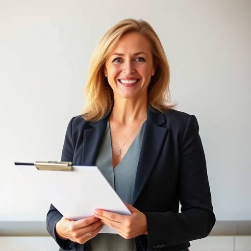 Photo of Linda Williams, Production Manager, holding a clipboard and smiling confidently.